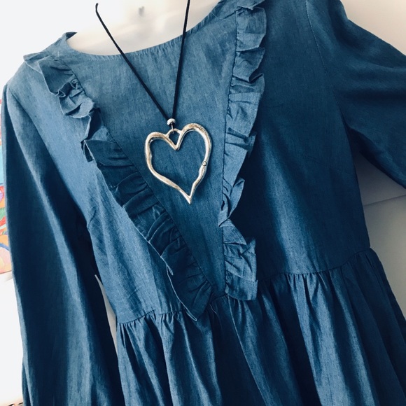 Ruffled Denim Dress - Picture 2 of 14